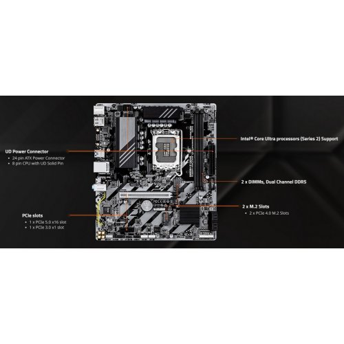 Материнская плата Gigabyte B860M E GEN5 (s1851, Intel B860) купить в Украине: Киев, Днепр, Харьков, Одесса  | Проверка совместимости, низкая цена, отзывы, характеристики от TELEMART фото
