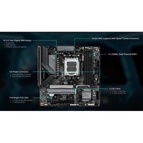Материнська плата Gigabyte B850M EAGLE WIFI7 (sAM5, AMD B850) купити в Україні: Київ, Львів, Хмельницький, Тернопіль, Івано-Франківськ | Перевірка сумісності, низька ціна, відгуки, характеристики від TELEMART фото