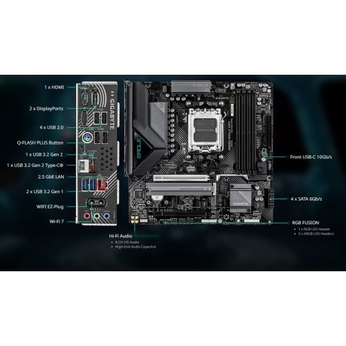 Материнська плата Gigabyte B850M EAGLE WIFI7 (sAM5, AMD B850) купити в Україні: Київ, Львів, Хмельницький, Тернопіль, Івано-Франківськ | Перевірка сумісності, низька ціна, відгуки, характеристики від TELEMART фото