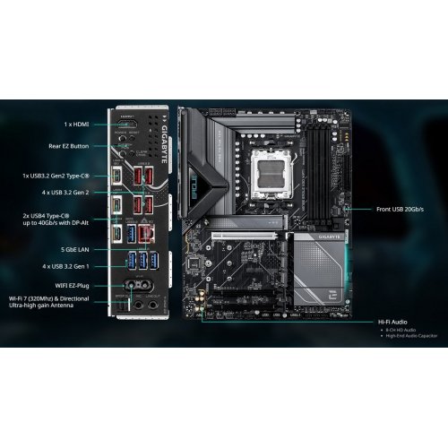 Материнська плата Gigabyte X870E EAGLE X3D WIFI7 (sAM5, AMD X870E) купити в Україні: Київ, Львів, Хмельницький, Тернопіль, Івано-Франківськ | Перевірка сумісності, низька ціна, відгуки, характеристики від TELEMART фото