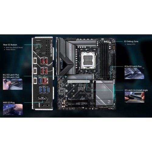 Материнська плата Gigabyte X870E EAGLE X3D WIFI7 (sAM5, AMD X870E) купити в Україні: Київ, Львів, Хмельницький, Тернопіль, Івано-Франківськ | Перевірка сумісності, низька ціна, відгуки, характеристики від TELEMART фото