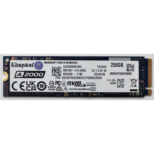 Ssd-диск Kingston A2000 3D NAND 250GB M.2 (2280 PCI-E) NVMe x4 (SA2000M8/250G) (Відновлено продавцем, 846852) купити в Україні: Київ, Львів, Хмельницький, Тернопіль, Івано-Франківськ | Перевірка сумісності, низька ціна, відгуки, характеристики від TELEMART фото
