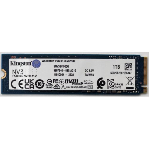 Ssd-диск Kingston NV3 3D NAND 1TB M.2 (2280 PCI-E) NVMe x4 (SNV3S/1000G) (Відновлено продавцем, 846853) купити в Україні: Київ, Львів, Хмельницький, Тернопіль, Івано-Франківськ | Перевірка сумісності, низька ціна, відгуки, характеристики від TELEMART фото