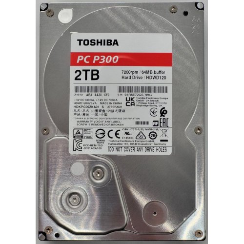 Жесткий диск Toshiba P300 2TB 64MB 7200RPM 3.5'' (HDWD120UZSVA) (Восстановлено продавцом, 846857) купить в Украине: Киев, Днепр, Харьков, Одесса  | Проверка совместимости, низкая цена, отзывы, характеристики от TELEMART фото
