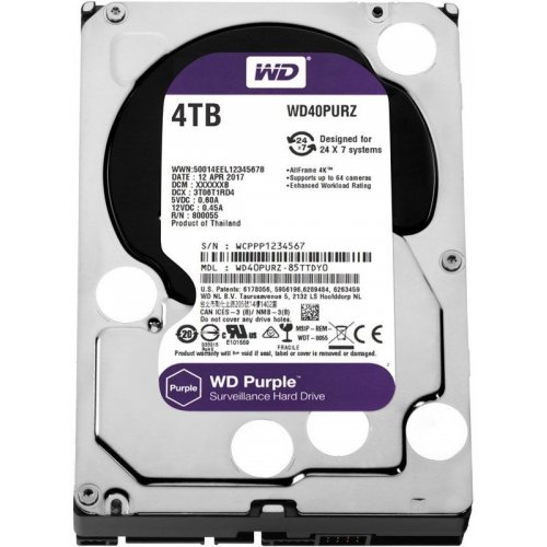 Жесткий диск Western Digital Purple 4TB 64MB 5400RPM 3.5'' (WD40PURZ) (Восстановлено продавцом, 846859) купить в Украине: Киев, Днепр, Харьков, Одесса  | Проверка совместимости, низкая цена, отзывы, характеристики от TELEMART фото