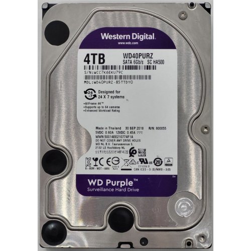 Жесткий диск Western Digital Purple 4TB 64MB 5400RPM 3.5'' (WD40PURZ) (Восстановлено продавцом, 846859) купить в Украине: Киев, Днепр, Харьков, Одесса  | Проверка совместимости, низкая цена, отзывы, характеристики от TELEMART фото