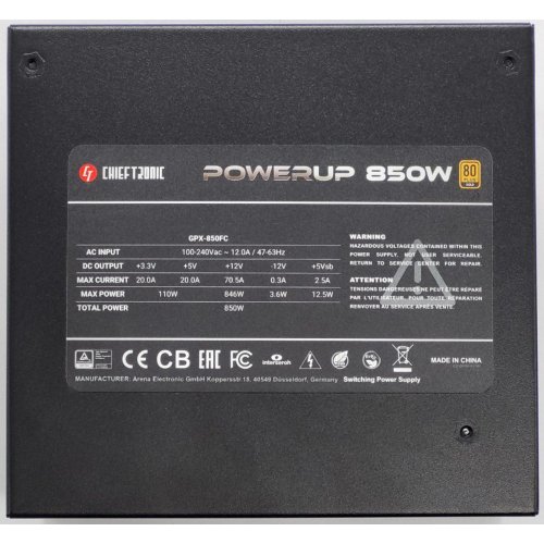 Блок питания CHIEFTEC PowerUp 850W (GPX-850FC) (Восстановлено продавцом, 846882) купить в Украине: Киев, Днепр, Харьков, Одесса  | Проверка совместимости, низкая цена, отзывы, характеристики от TELEMART фото