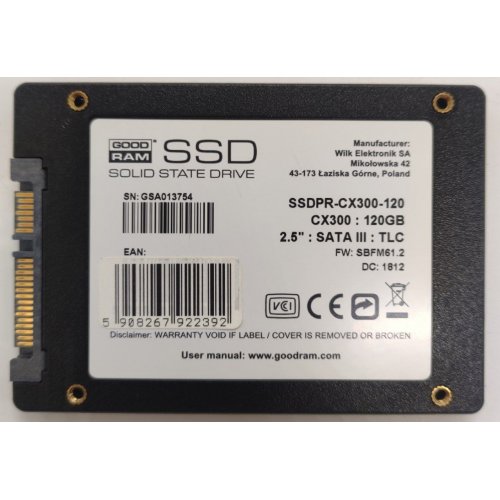 Ssd-диск GoodRAM CX300 120GB 2.5'' (SSDPR-CX300-120) (Восстановлено продавцом, 846895) купить в Украине: Киев, Днепр, Харьков, Одесса  | Проверка совместимости, низкая цена, отзывы, характеристики от TELEMART фото