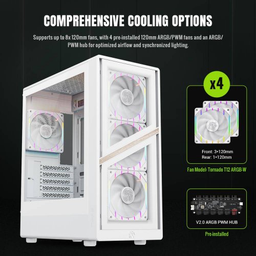 Корпус GAMEMAX Aeris 330 G Tempered Glass без БП White купить в Украине: Киев, Днепр, Харьков, Одесса  | Проверка совместимости, низкая цена, отзывы, характеристики от TELEMART фото