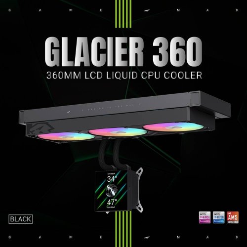 Готова СВО GAMEMAX Glacier 360 LCD Black купити в Україні: Київ, Львів, Хмельницький, Тернопіль, Івано-Франківськ | Перевірка сумісності, низька ціна, відгуки, характеристики від TELEMART фото