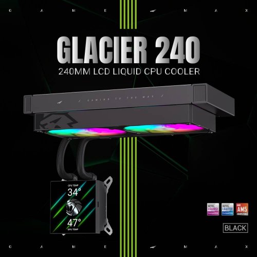 Готова СВО GAMEMAX Glacier 240 LCD Black купити в Україні: Київ, Львів, Хмельницький, Тернопіль, Івано-Франківськ | Перевірка сумісності, низька ціна, відгуки, характеристики від TELEMART фото