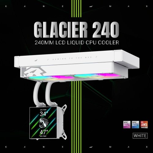Готова СВО GAMEMAX Glacier 240 LCD White купити в Україні: Київ, Львів, Хмельницький, Тернопіль, Івано-Франківськ | Перевірка сумісності, низька ціна, відгуки, характеристики від TELEMART фото