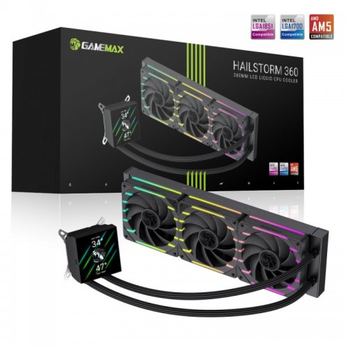 Готова СВО GAMEMAX Hailstorm 360 LCD Black купити в Україні: Київ, Львів, Хмельницький, Тернопіль, Івано-Франківськ | Перевірка сумісності, низька ціна, відгуки, характеристики від TELEMART фото