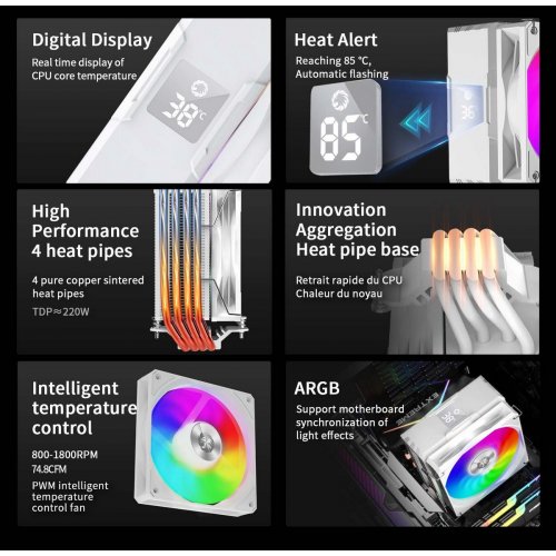 Кулер GAMEMAX Sigma 520 Digital White купить в Украине: Киев, Днепр, Харьков, Одесса  | Проверка совместимости, низкая цена, отзывы, характеристики от TELEMART фото