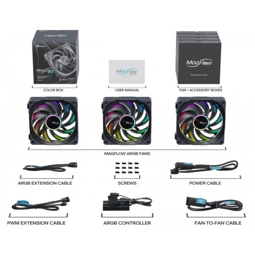 Набір кулерів для корпусу Seasonic MagFlow ARGB 120 3 in 1 (MAGFLOW-ARGB-3) Black купити в Україні: Київ, Львів, Хмельницький, Тернопіль, Івано-Франківськ | Перевірка сумісності, низька ціна, відгуки, характеристики від TELEMART фото