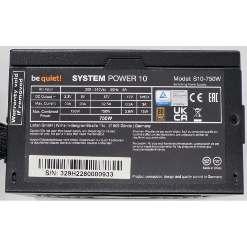 Блок питания Be Quiet! System Power 10 750W (BN329) (Восстановлено продавцом, 847414) купить в Украине: Киев, Днепр, Харьков, Одесса  | Проверка совместимости, низкая цена, отзывы, характеристики от TELEMART фото