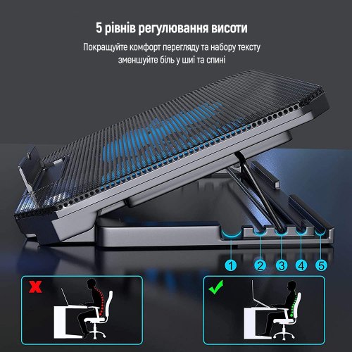 Підставка для ноутбука ColorWay Cooling Laptop Q100 (CW-CLQ100) Black купити в Україні: Київ, Львів, Хмельницький, Тернопіль, Івано-Франківськ | Низька ціна, відгуки, характеристики від TELEMART фото