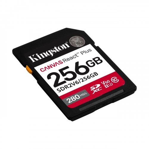 Карта пам'яті Kingston SDXC Canvas React Plus 256GB Class 10 UHS-II U3 V60 (SDR2V6/256GB) купити в Україні: Київ, Львів, Хмельницький, Тернопіль, Івано-Франківськ | Низька ціна, відгуки, характеристики від TELEMART фото