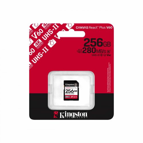 Карта пам'яті Kingston SDXC Canvas React Plus 256GB Class 10 UHS-II U3 V60 (SDR2V6/256GB) купити в Україні: Київ, Львів, Хмельницький, Тернопіль, Івано-Франківськ | Низька ціна, відгуки, характеристики від TELEMART фото