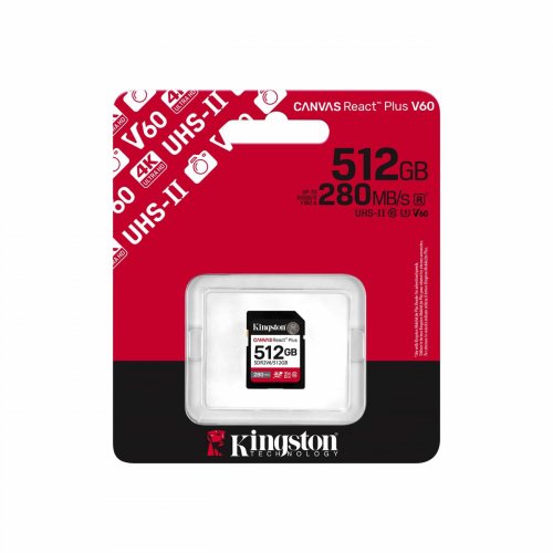 Карта памяти Kingston SDXC Canvas React Plus 512GB Class 10 UHS-II U3 V60 (SDR2V6/512GB) купить в Украине: Киев, Днепр, Харьков, Одесса  | Низкая цена, отзывы, характеристики от TELEMART фото