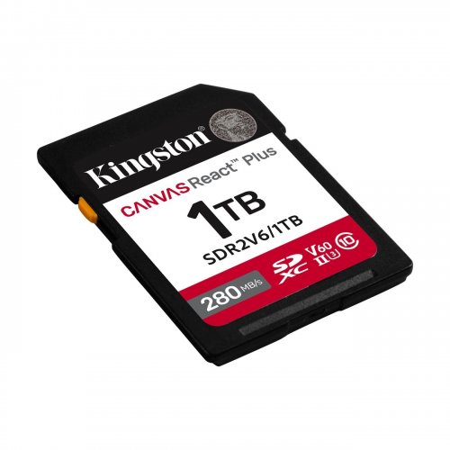 Карта пам'яті Kingston SDXC Canvas React Plus 1TB Class 10 UHS-II U3 V60 (SDR2V6/1TB) купити в Україні: Київ, Львів, Хмельницький, Тернопіль, Івано-Франківськ | Низька ціна, відгуки, характеристики від TELEMART фото