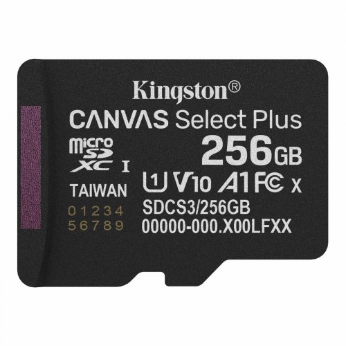 Карта памяти Kingston microSDXC Canvas Select Plus G3 256GB Class 10 UHS-I U1 A1 V10 (SDCS3/256GBSP) купить в Украине: Киев, Днепр, Харьков, Одесса  | Низкая цена, отзывы, характеристики от TELEMART фото