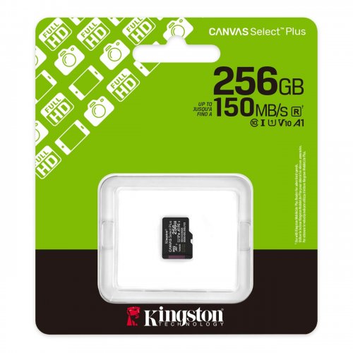 Карта памяти Kingston microSDXC Canvas Select Plus G3 256GB Class 10 UHS-I U1 A1 V10 (SDCS3/256GBSP) купить в Украине: Киев, Днепр, Харьков, Одесса  | Низкая цена, отзывы, характеристики от TELEMART фото