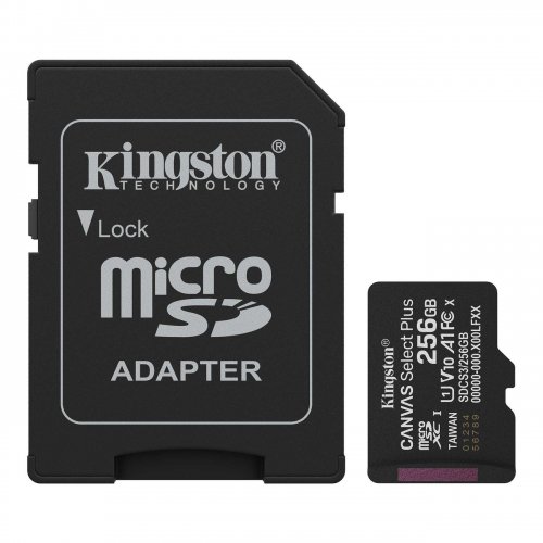 Карта памяти Kingston microSDXC Canvas Select Plus G3 256GB Class 10 UHS-I U1 A1 V10 (с адаптером) (SDCS3/256GB) купить в Украине: Киев, Днепр, Харьков, Одесса  | Низкая цена, отзывы, характеристики от TELEMART фото