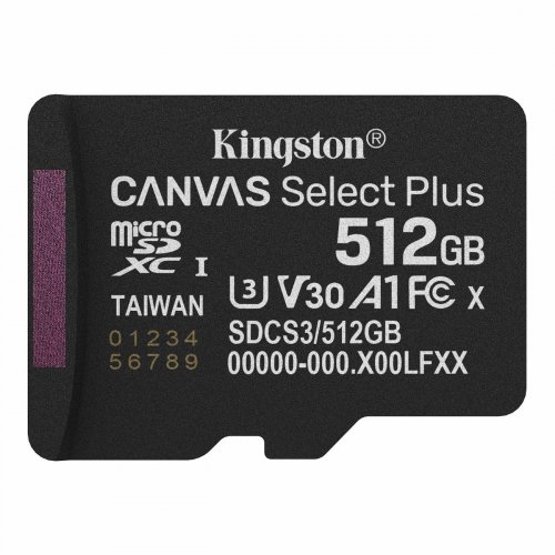 Карта памяти Kingston microSDXC Canvas Select Plus G3 512GB Class 10 UHS-I U3 A1 V30 (SDCS3/512GBSP) купить в Украине: Киев, Днепр, Харьков, Одесса  | Низкая цена, отзывы, характеристики от TELEMART фото