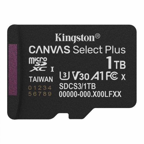 Карта памяти Kingston microSDXC Canvas Select Plus G3 1TB Class 10 UHS-I U3 A1 V30 (SDCS3/1TBSP) купить в Украине: Киев, Днепр, Харьков, Одесса  | Низкая цена, отзывы, характеристики от TELEMART фото