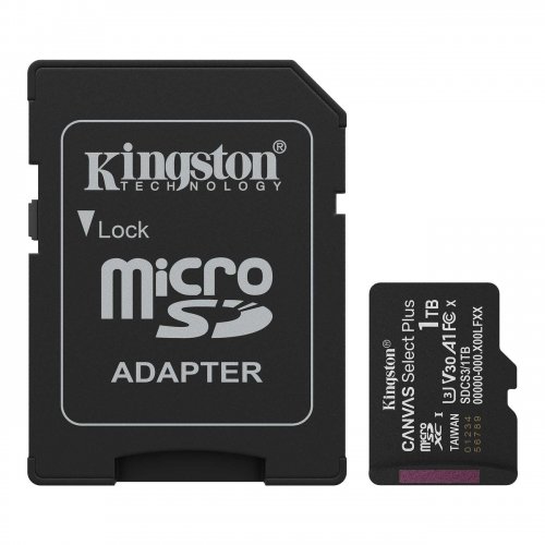 Карта пам'яті Kingston microSDXC Canvas Select Plus G3 1TB Class 10 UHS-I U3 A1 V30 (з адаптером) (SDCS3/1TB) купити в Україні: Київ, Львів, Хмельницький, Тернопіль, Івано-Франківськ | Низька ціна, відгуки, характеристики від TELEMART фото