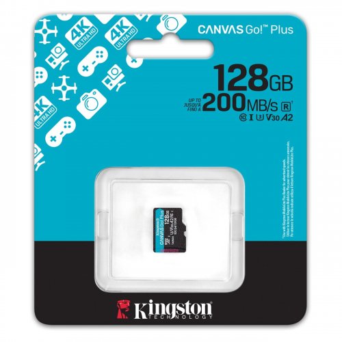 Карта памяти Kingston microSDXC Canvas Go! Plus G4 128GB Class 10 UHS-I U3 A2 V30 (SDCG4/128GBSP) купить в Украине: Киев, Днепр, Харьков, Одесса  | Низкая цена, отзывы, характеристики от TELEMART фото