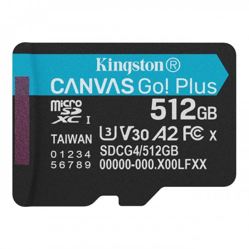 Карта пам'яті Kingston microSDXC Canvas Go! Plus G4 512GB Class 10 UHS-I U3 A2 V30 (SDCG4/512GBSP) купити в Україні: Київ, Львів, Хмельницький, Тернопіль, Івано-Франківськ | Низька ціна, відгуки, характеристики від TELEMART фото