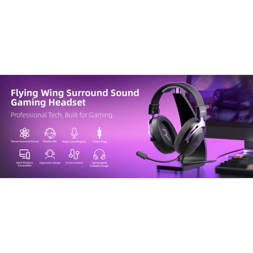Наушники MageGee Wing (6971969724549) Black/Purple купить в Украине: Киев, Днепр, Харьков, Одесса  | Низкая цена, отзывы, характеристики от TELEMART фото