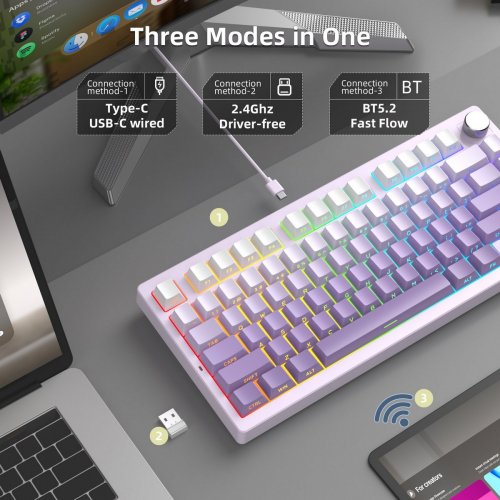 Клавиатура MageGee Light 75 RGB Purple Bird Switch Wireless (6971969728813) White/Purple купить в Украине: Киев, Днепр, Харьков, Одесса  | Низкая цена, отзывы, характеристики от TELEMART фото