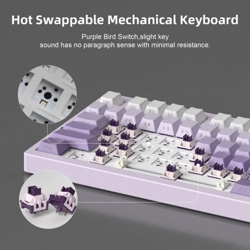 Клавиатура MageGee Light 75 RGB Purple Bird Switch Wireless (6971969728813) White/Purple купить в Украине: Киев, Днепр, Харьков, Одесса  | Низкая цена, отзывы, характеристики от TELEMART фото