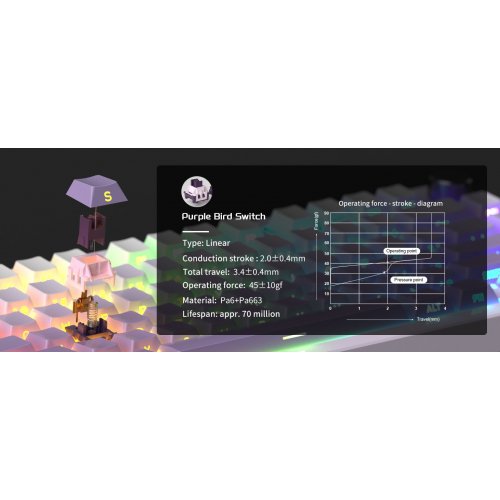 Клавиатура MageGee Light 75 RGB Purple Bird Switch Wireless (6971969728813) White/Purple купить в Украине: Киев, Днепр, Харьков, Одесса  | Низкая цена, отзывы, характеристики от TELEMART фото