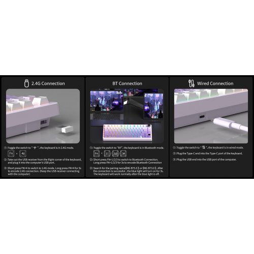 Клавиатура MageGee Light 75 RGB Purple Bird Switch Wireless (6971969728813) White/Purple купить в Украине: Киев, Днепр, Харьков, Одесса  | Низкая цена, отзывы, характеристики от TELEMART фото