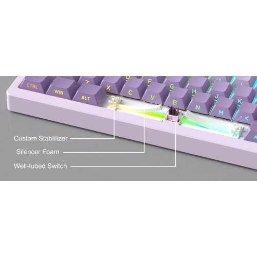 Клавиатура MageGee Light 75 RGB Purple Bird Switch Wireless (6971969728813) White/Purple купить в Украине: Киев, Днепр, Харьков, Одесса  | Низкая цена, отзывы, характеристики от TELEMART фото