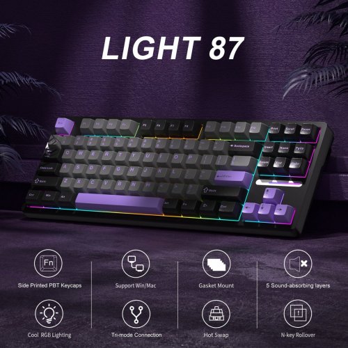 Клавиатура MageGee Light 87 RGB Blue Whale Switch Wireless (6971969728721) Dark Purple купить в Украине: Киев, Днепр, Харьков, Одесса  | Низкая цена, отзывы, характеристики от TELEMART фото