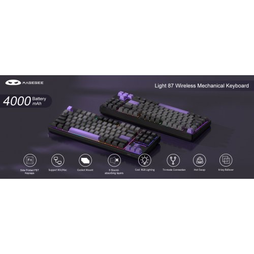 Клавиатура MageGee Light 87 RGB Blue Whale Switch Wireless (6971969728721) Dark Purple купить в Украине: Киев, Днепр, Харьков, Одесса  | Низкая цена, отзывы, характеристики от TELEMART фото