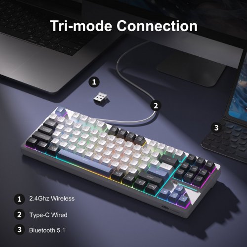 Клавиатура MageGee Light 87 RGB Ivory White Switch Wireless (6971969728424) Star Blue купить в Украине: Киев, Днепр, Харьков, Одесса  | Низкая цена, отзывы, характеристики от TELEMART фото