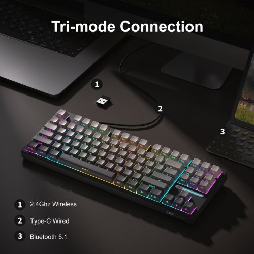 Клавиатура MageGee Light 87 RGB Blue Whale Switch Wireless (6971969728400) Star Grey купить в Украине: Киев, Днепр, Харьков, Одесса  | Низкая цена, отзывы, характеристики от TELEMART фото