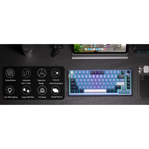 Клавиатура MageGee SKY 81 RGB Blue Whale Switch (6971969727922) Prussian Blue купить в Украине: Киев, Днепр, Харьков, Одесса  | Низкая цена, отзывы, характеристики от TELEMART фото