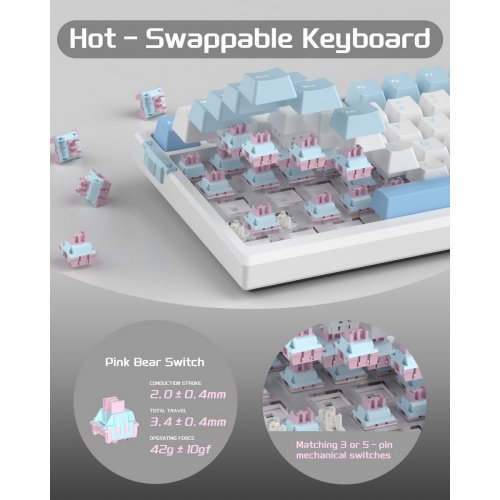 Клавиатура MageGee SKY 81 RGB Pink Bear Switch (6971969728844) Ice Sea Blue купить в Украине: Киев, Днепр, Харьков, Одесса  | Низкая цена, отзывы, характеристики от TELEMART фото