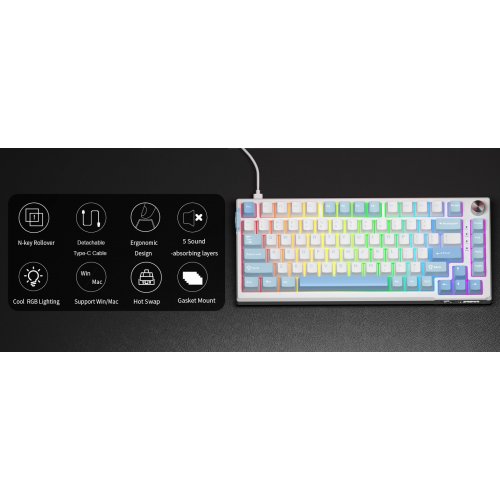 Клавиатура MageGee SKY 81 RGB Pink Bear Switch (6971969728844) Ice Sea Blue купить в Украине: Киев, Днепр, Харьков, Одесса  | Низкая цена, отзывы, характеристики от TELEMART фото