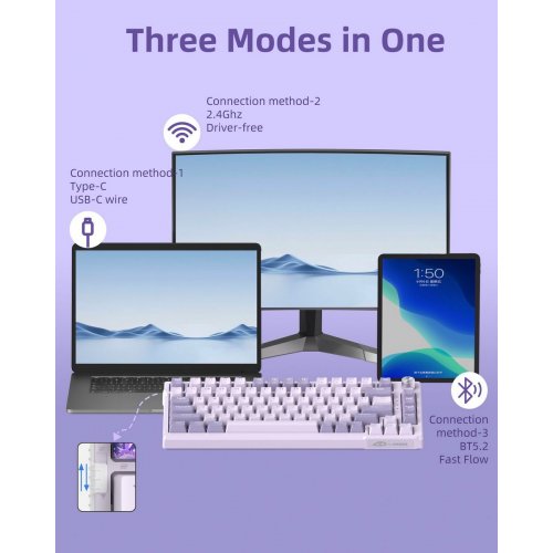 Клавиатура MageGee SKY 81 RGB Violet Switch Wireless (6971969728165) Violet купить в Украине: Киев, Днепр, Харьков, Одесса  | Низкая цена, отзывы, характеристики от TELEMART фото