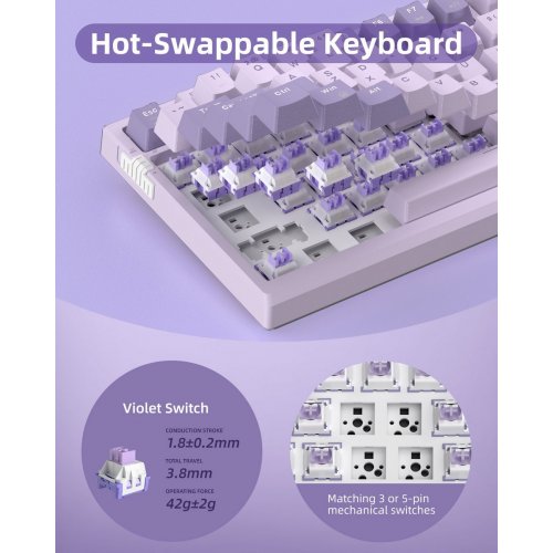 Клавиатура MageGee SKY 81 RGB Violet Switch Wireless (6971969728165) Violet купить в Украине: Киев, Днепр, Харьков, Одесса  | Низкая цена, отзывы, характеристики от TELEMART фото