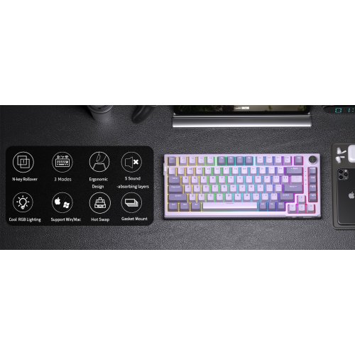 Клавиатура MageGee SKY 81 RGB Violet Switch Wireless (6971969728165) Violet купить в Украине: Киев, Днепр, Харьков, Одесса  | Низкая цена, отзывы, характеристики от TELEMART фото