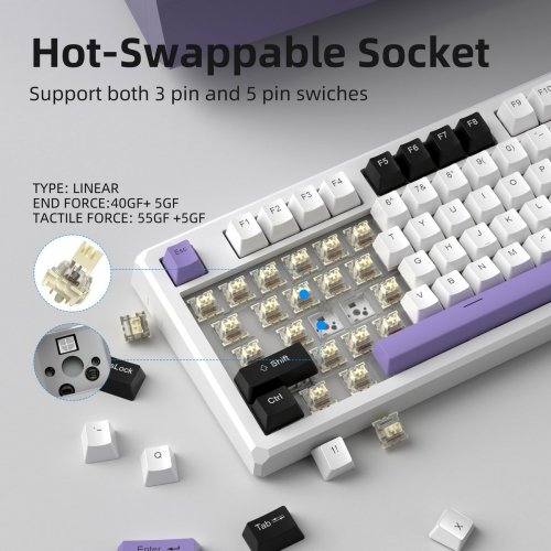 Клавиатура MageGee SKY 87 RGB Ivory White Switch Wireless (6971969728486) Ice Purple купить в Украине: Киев, Днепр, Харьков, Одесса  | Низкая цена, отзывы, характеристики от TELEMART фото